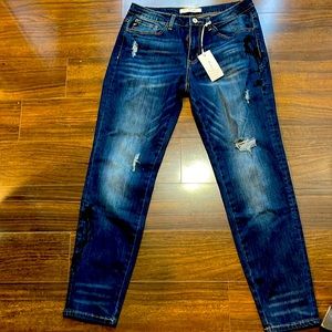KanCan Dark Washed Blue Jeans with Some Distressing and Embroidery Size 13 (30)
